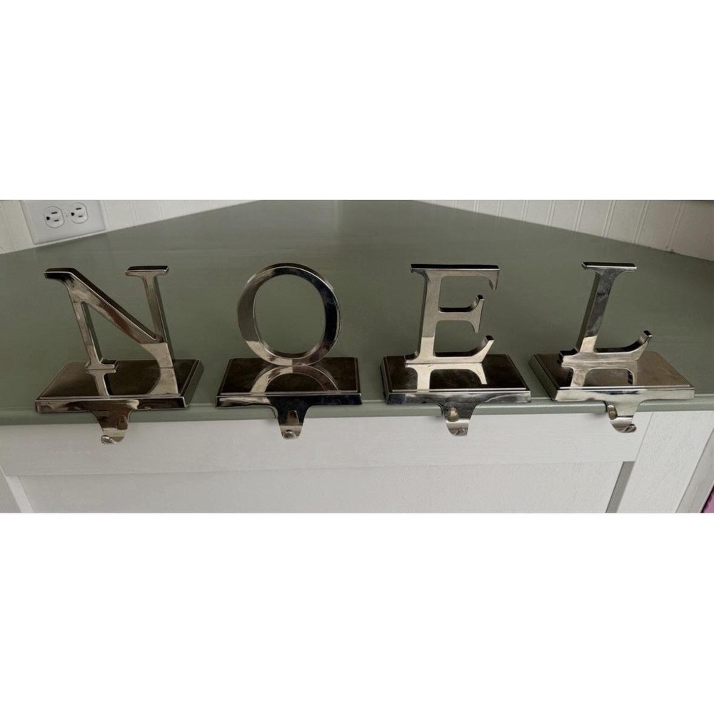 5" NOEL Christmas Holiday Mantel Stocking Holder Hanger Silver tone metal finish